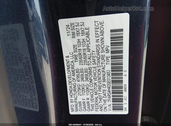 7FARS4H40SE013453 2025 HONDA CR-V Blue ძრავის განყოფილების ხედი