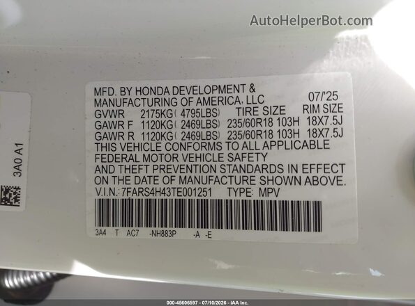 7FARS4H43TE001251 2026 HONDA CR-V White ძრავის განყოფილების ხედი