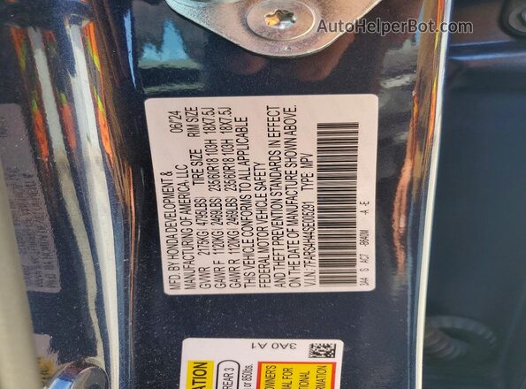 7FARS4H44SE005291 2025 HONDA CR-V Blue VIN კოდის სტიკერის ხედი