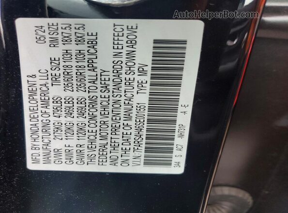 7FARS4H46SE001551 2025 HONDA CR-V Black VIN կոդի պիտակի տեսք