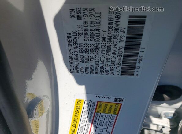 7FARS4H46SE008743 2025 HONDA CR-V White Widok naklejki z numerem VIN