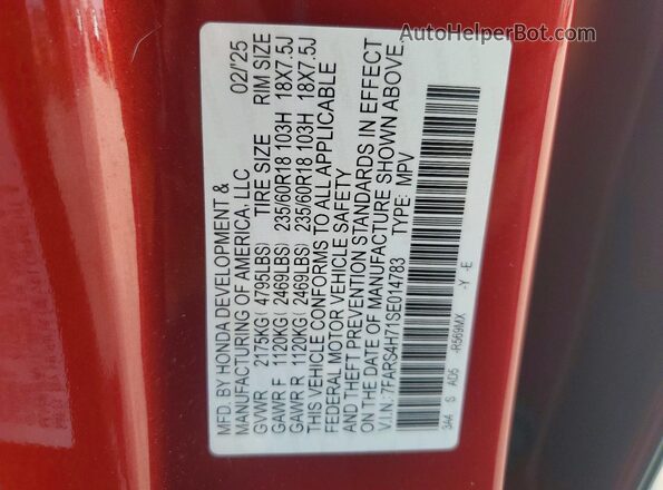 7FARS4H71SE014783 2025 HONDA CR-V Темно-бордовый Вид наклейки с VIN-кодом