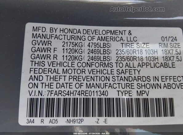 7FARS4H74RE011340 2024 HONDA CR-V Gray ძრავის განყოფილების ხედი