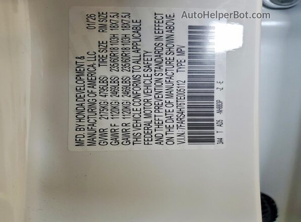 7FARS4H76TE005112 2026 HONDA CR-V White VIN կոդի պիտակի տեսք
