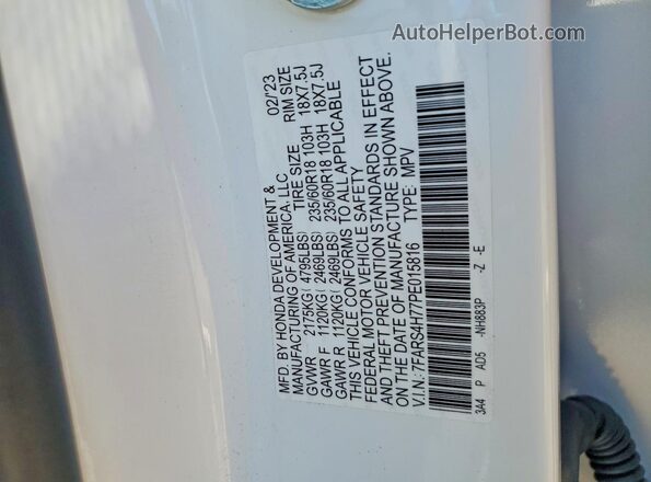 7FARS4H77PE015816 2023 HONDA CR-V White Vista de la etiqueta del VIN
