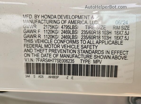 7FARS4H77SE006235 2025 HONDA CR-V White Շարժիչի բաժամունքի տեսք