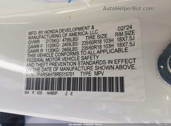7FARS4H78RE015701 2024 HONDA CR-V White Engine compartment view