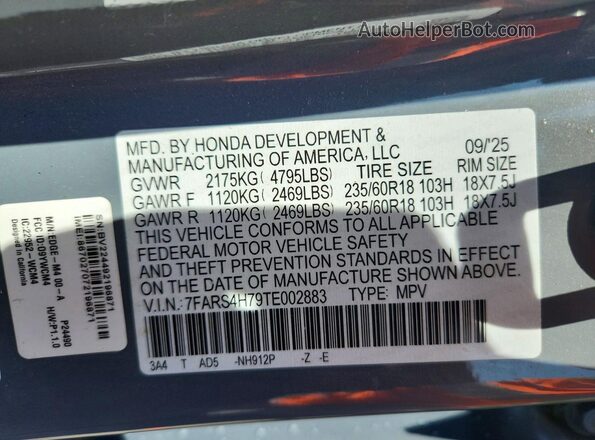 7FARS4H79TE002883 2026 HONDA CR-V Gray Widok naklejki z numerem VIN