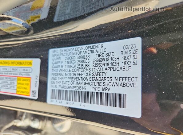 7FARS5H50PE005147 2023 HONDA CR-V Черный Вид наклейки с VIN-кодом