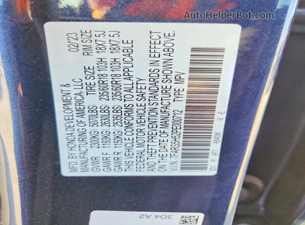 7FARS5H52PE000712 2023 HONDA CR-V Blue Widok wnętrza 360 stopni