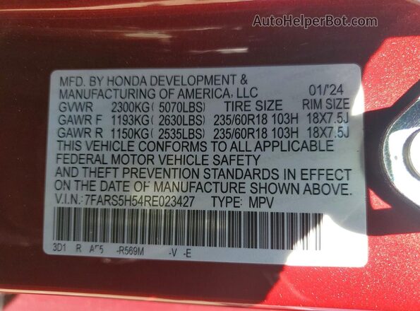 7FARS5H54RE023427 2024 HONDA CR-V Burgundy VIN կոդի պիտակի տեսք