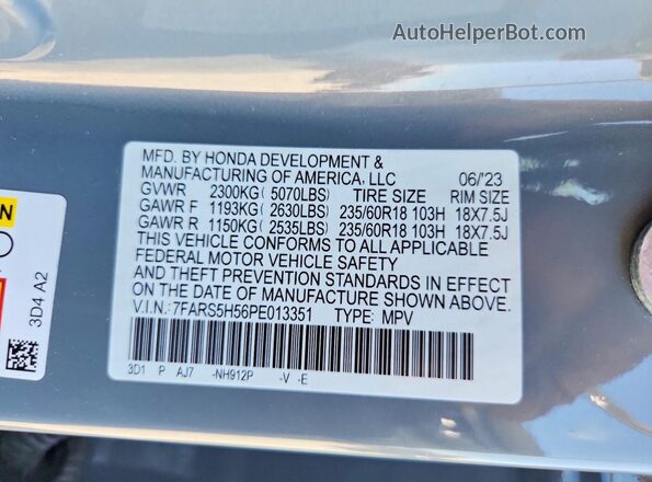 7FARS5H56PE013351 2023 HONDA CR-V Gray VIN sticker view