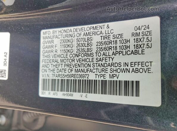 7FARS5H56RE036972 2024 HONDA CR-V Угольный Вид наклейки с VIN-кодом