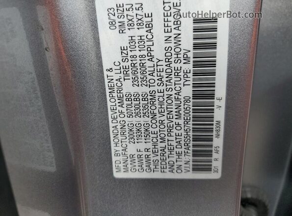 7FARS5H57RE005780 2024 HONDA CR-V Silver Widok naklejki z numerem VIN
