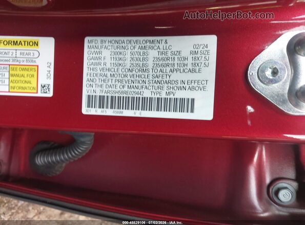 7FARS5H58RE029442 2024 HONDA CR-V Red Вид підкапотного простору