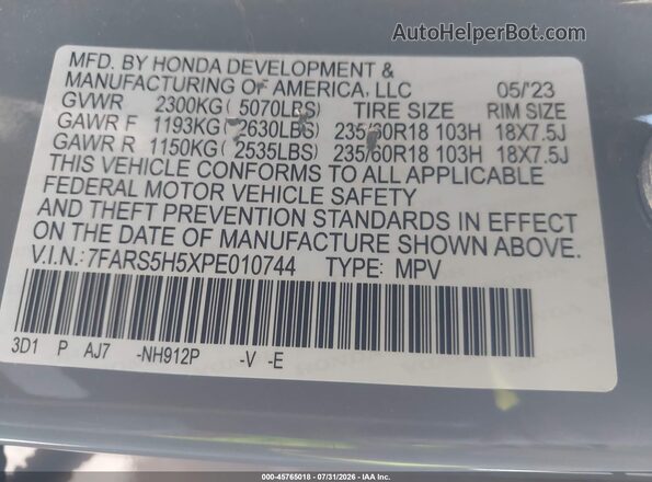 7FARS5H5XPE010744 2023 HONDA CR-V Gray ძრავის განყოფილების ხედი