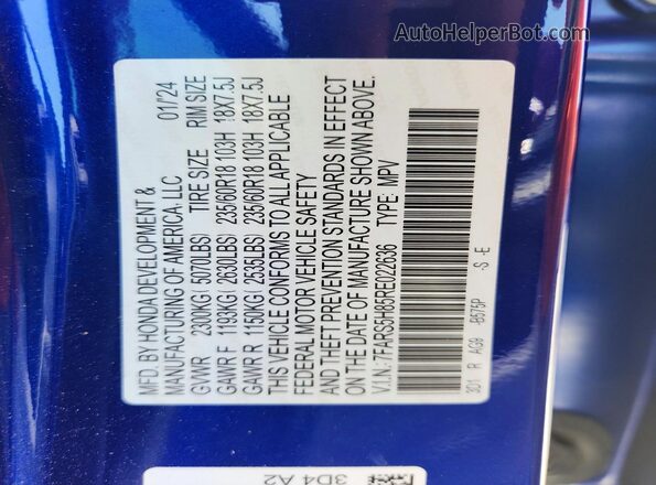 7FARS5H85RE022636 2024 HONDA CR-V Blue VIN sticker view