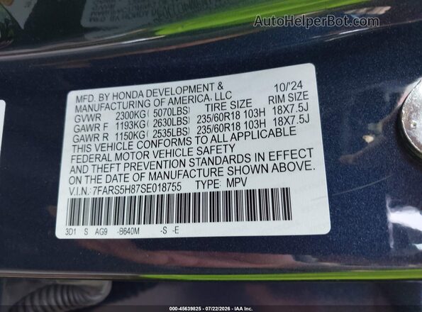 7FARS5H87SE018755 2025 HONDA CR-V Dark Blue Вид подкапотного пространства