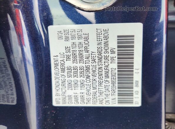 7FARS5H88SE002712 2025 HONDA CR-V Blue VIN sticker view