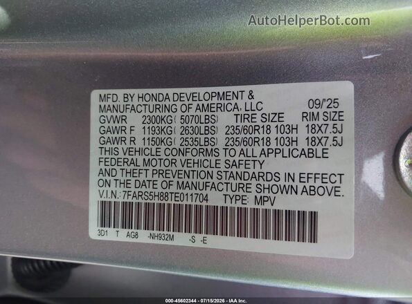 7FARS5H88TE011704 2026 HONDA CR-V Silver Widok komory silnika