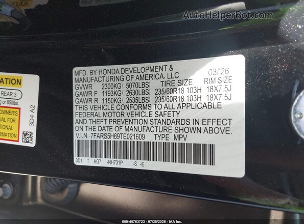 7FARS5H89TE021609 2026 HONDA CR-V Black Вид підкапотного простору