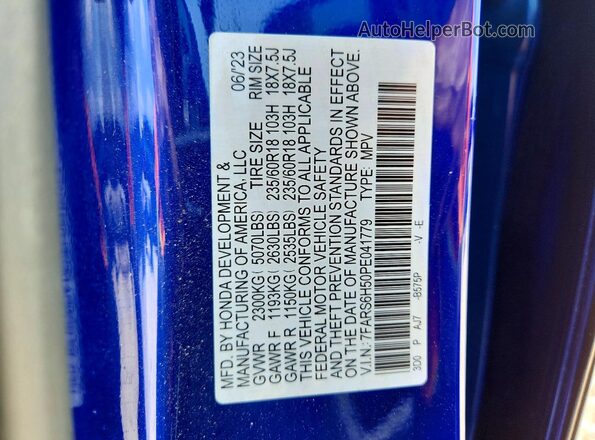 7FARS6H50PE041779 2023 HONDA CR-V Blue VIN კოდის სტიკერის ხედი
