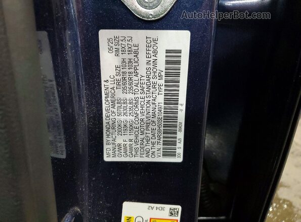 7FARS6H50SE104971 2025 HONDA CR-V Синий Панорамный вид салона 360°