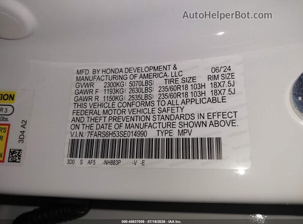 7FARS6H53SE014990 2025 HONDA CR-V White ძრავის განყოფილების ხედი