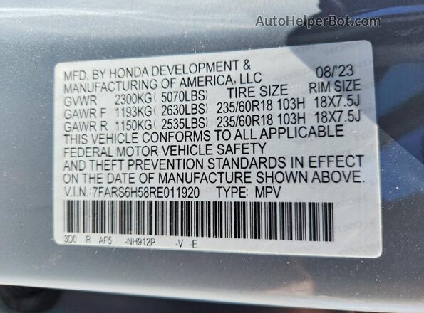 7FARS6H58RE011920 2024 HONDA CR-V Gray Widok wnętrza 360 stopni