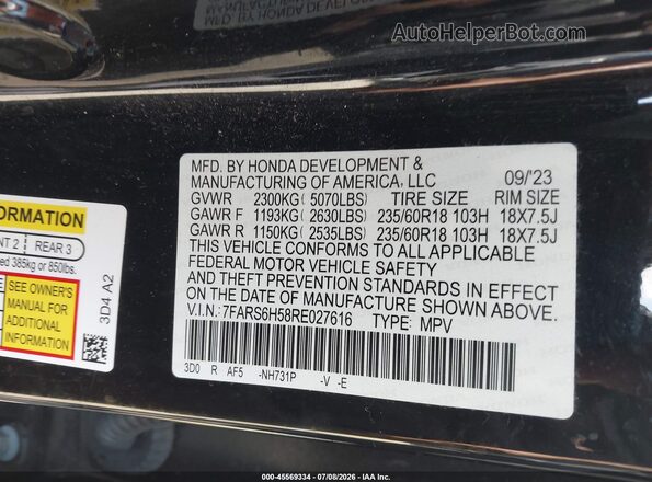 7FARS6H58RE027616 2024 HONDA CR-V Black Vista del compartimento del motor