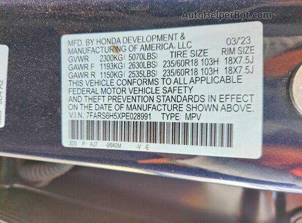 7FARS6H5XPE028991 2023 HONDA CR-V Blue 360 interior view