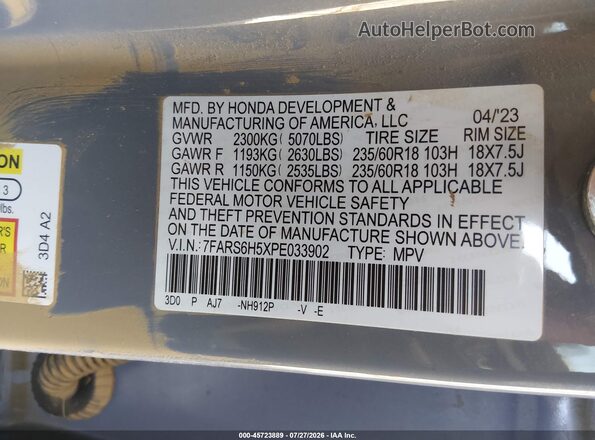 7FARS6H5XPE033902 2023 HONDA CR-V Gray ძრავის განყოფილების ხედი