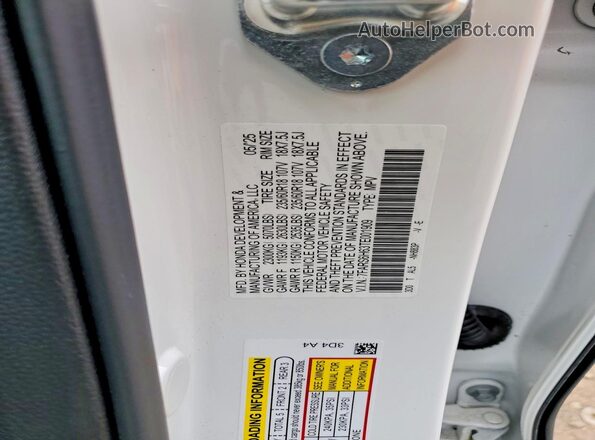7FARS6H63TE001909 2026 HONDA CR-V White VIN კოდის სტიკერის ხედი