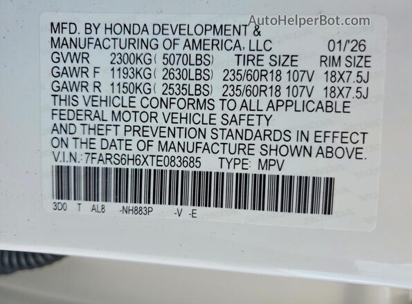 7FARS6H6XTE083685 2026 HONDA CR-V White Սալոնի 360 աստիճան տեսք