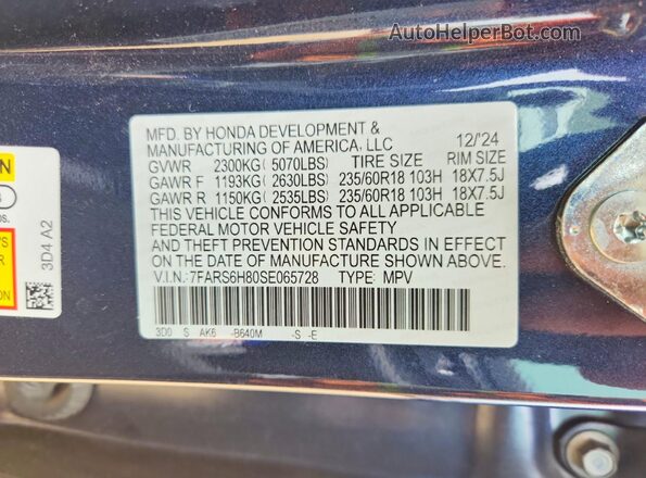 7FARS6H80SE065728 2025 HONDA CR-V Blue Vista del compartimento del motor