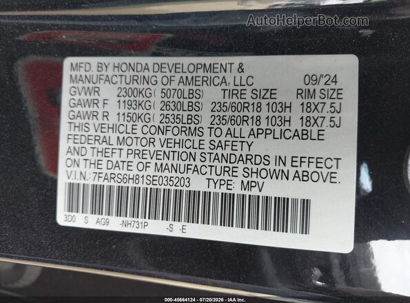 7FARS6H81SE035203 2025 HONDA CR-V Black ძრავის განყოფილების ხედი