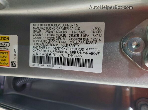 7FARS6H81SE076396 2025 HONDA CR-V Серебряный Вид наклейки с VIN-кодом
