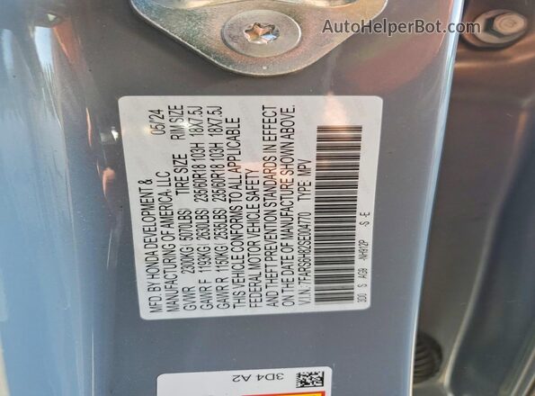 7FARS6H82SE004770 2025 HONDA CR-V Gray Vista de la etiqueta del VIN
