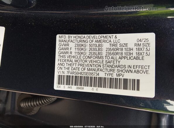 7FARS6H82SE095734 2025 HONDA CR-V Dark Blue Вид подкапотного пространства