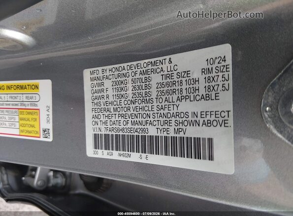 7FARS6H83SE042993 2025 HONDA CR-V Серый Вид подкапотного пространства