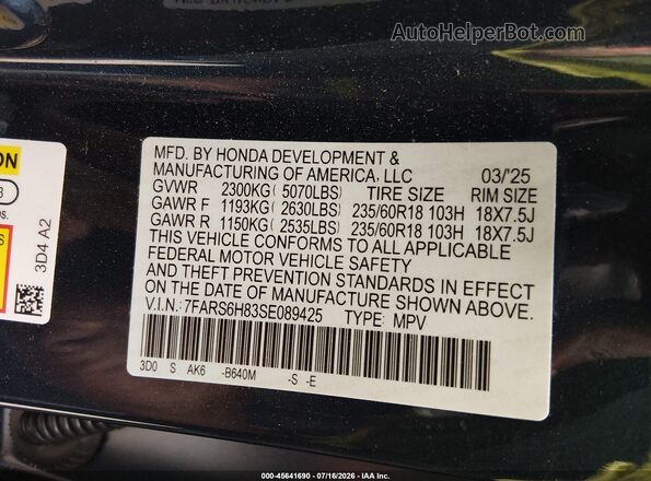 7FARS6H83SE089425 2025 HONDA CR-V Blue Вид підкапотного простору