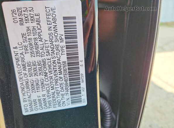 7FARS6H83TE087658 2026 HONDA CR-V Black Widok naklejki z numerem VIN