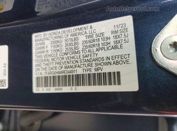 7FARS6H84RE044911 2024 HONDA CR-V Синий Вид наклейки с VIN-кодом