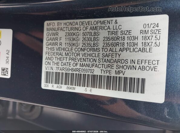 7FARS6H84RE059702 2024 HONDA CR-V Blue Engine compartment view