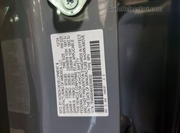 7FARS6H84SE064632 2025 HONDA CR-V Серый Панорамный вид салона 360°