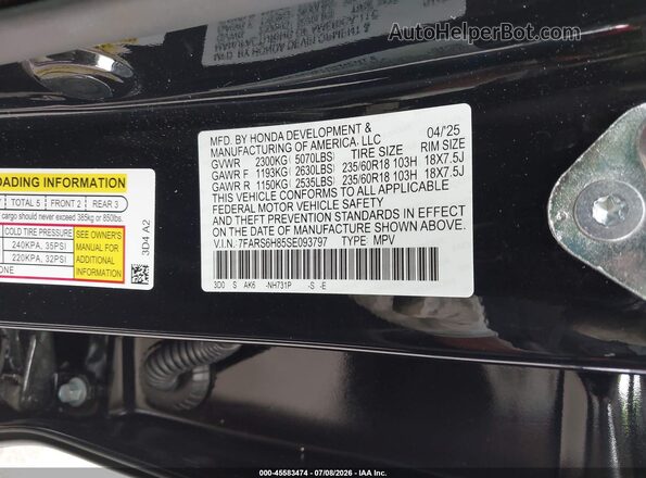 7FARS6H85SE093797 2025 HONDA CR-V Black Vista del compartimento del motor