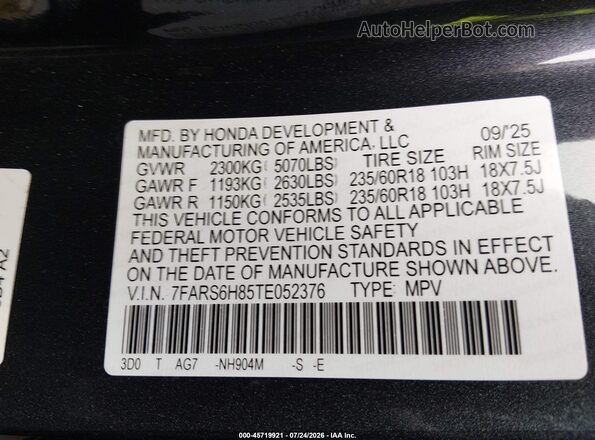 7FARS6H85TE052376 2026 HONDA CR-V Серый Вид подкапотного пространства