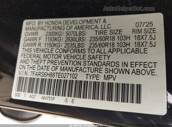 7FARS6H88TE027102 2026 HONDA CR-V Черный Вид подкапотного пространства