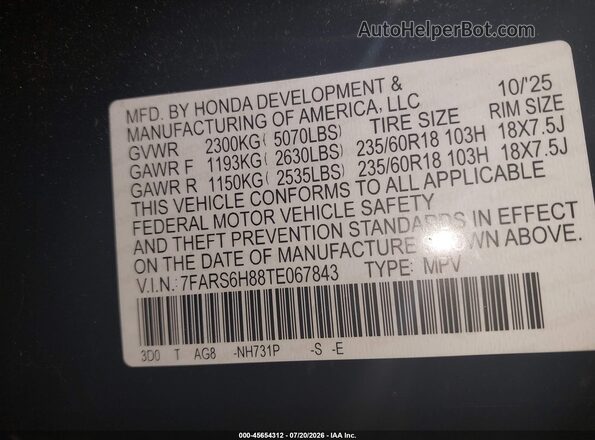 7FARS6H88TE067843 2026 HONDA CR-V Черный Вид подкапотного пространства