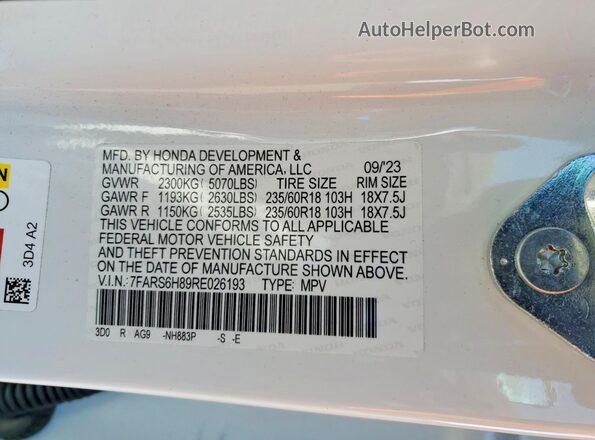7FARS6H89RE026193 2024 HONDA CR-V White Սալոնի 360 աստիճան տեսք